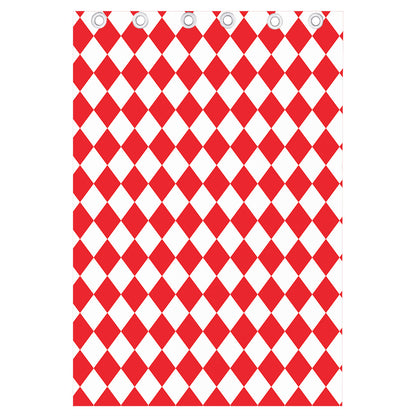 Red And White Harlequin Pattern Print Curtain