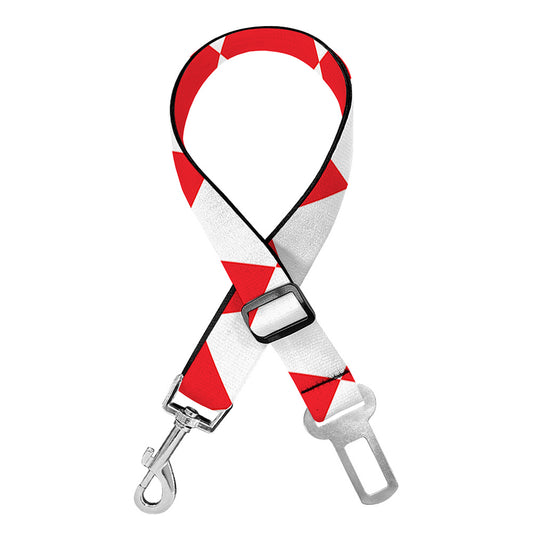 Red And White Harlequin Pattern Print Dog Seat Belt