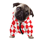 Red And White Harlequin Pattern Print Dog Zip Up Hoodie