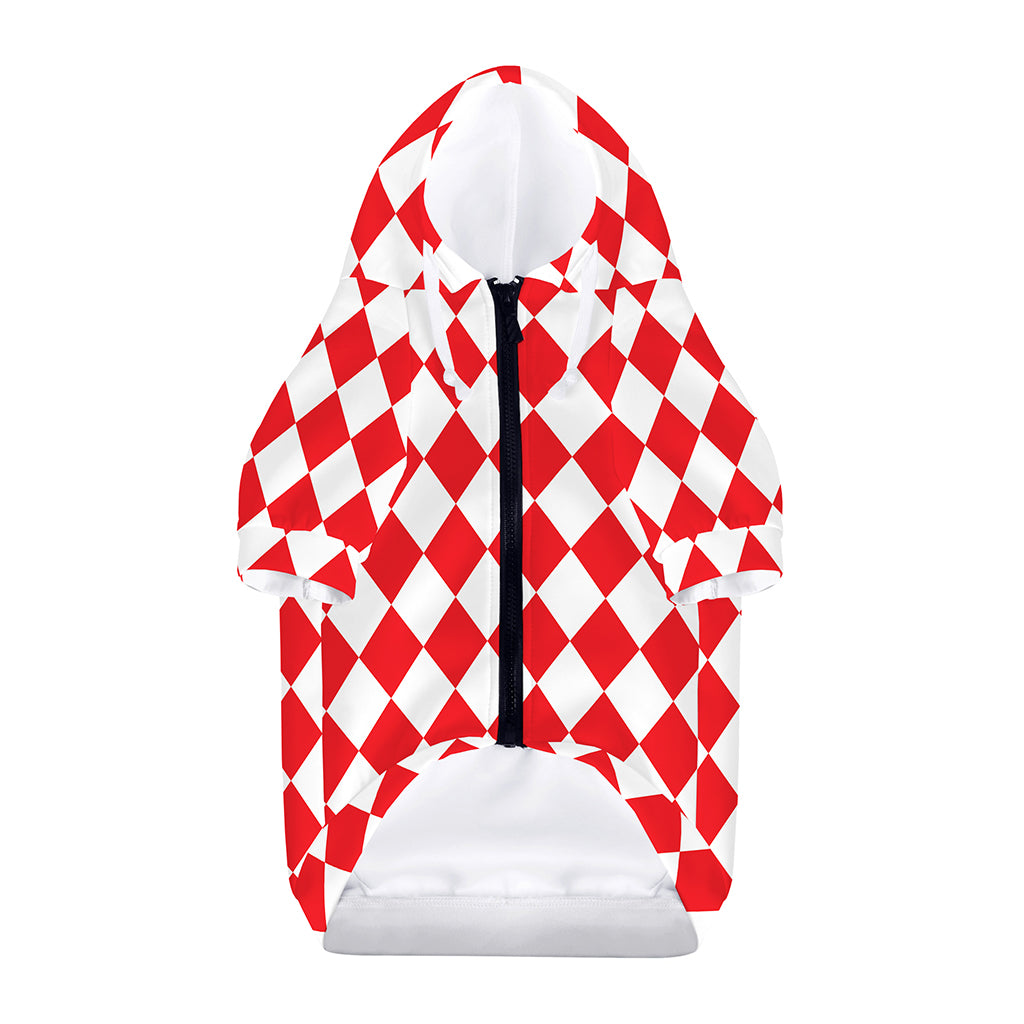 Red And White Harlequin Pattern Print Dog Zip Up Hoodie