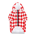 Red And White Harlequin Pattern Print Dog Zip Up Hoodie