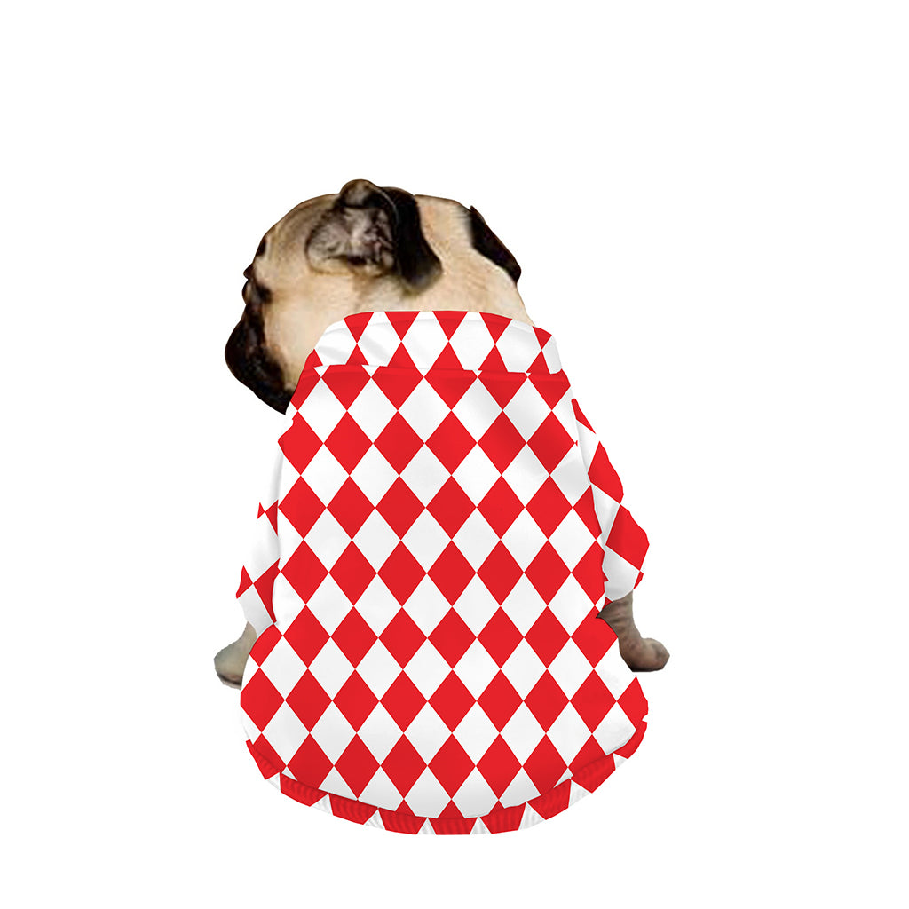 Red And White Harlequin Pattern Print Dog Zip Up Jacket
