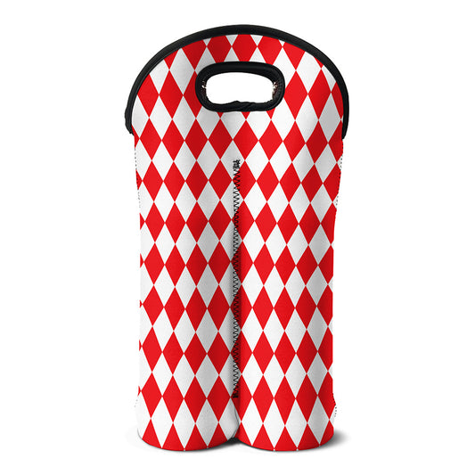 Red And White Harlequin Pattern Print Double Neoprene Wine Tote