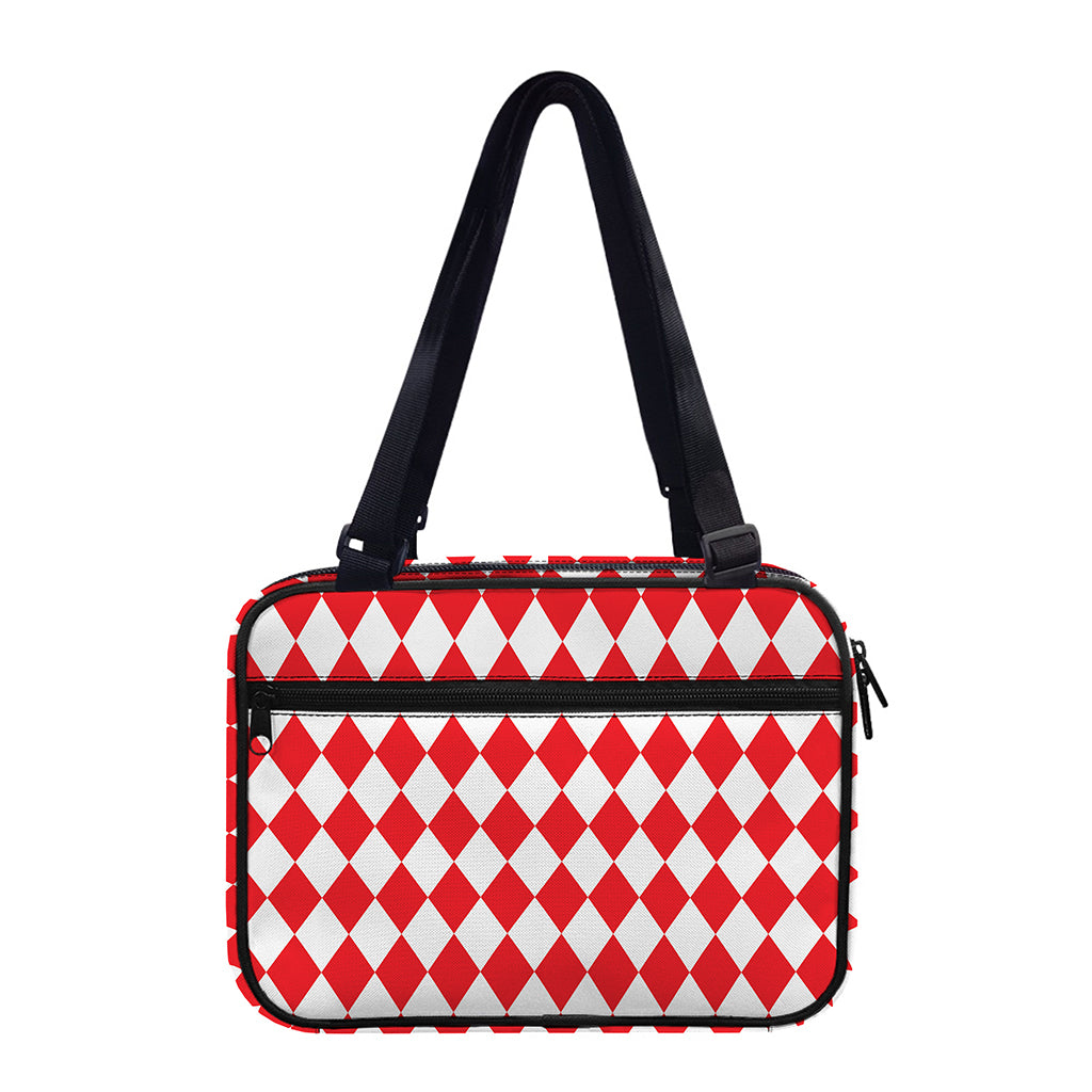 Red And White Harlequin Pattern Print Double Strap Bible Bag