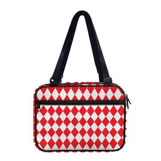 Red And White Harlequin Pattern Print Double Strap Bible Bag