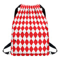 Red And White Harlequin Pattern Print Drawstring Backpack