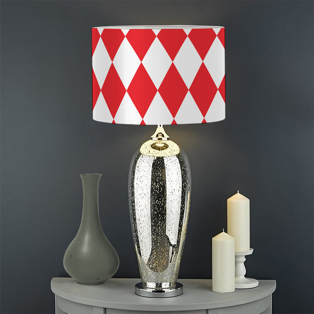 Red And White Harlequin Pattern Print Drum Lamp Shade