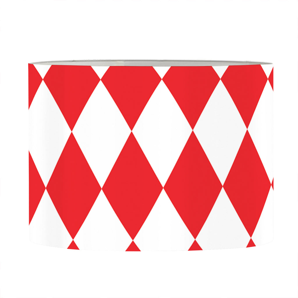 Red And White Harlequin Pattern Print Drum Lamp Shade