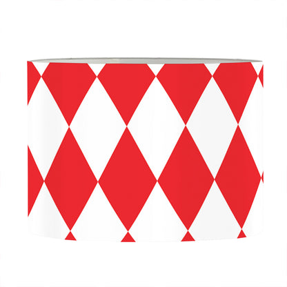 Red And White Harlequin Pattern Print Drum Lamp Shade