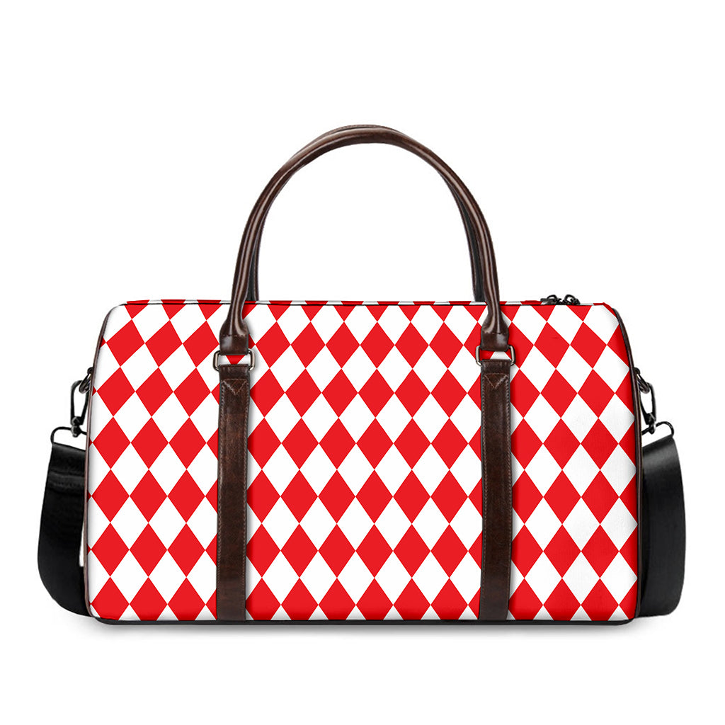 Red And White Harlequin Pattern Print Duffle Bag
