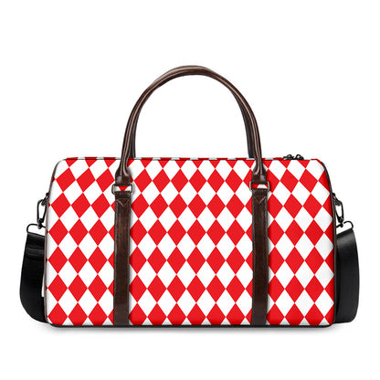 Red And White Harlequin Pattern Print Duffle Bag