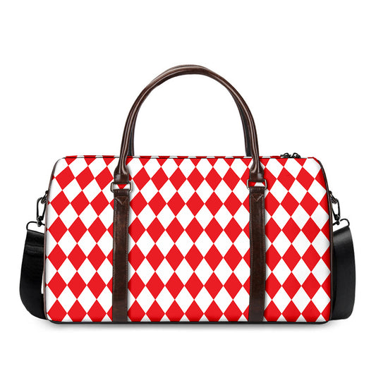 Red And White Harlequin Pattern Print Duffle Bag