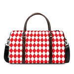 Red And White Harlequin Pattern Print Duffle Bag