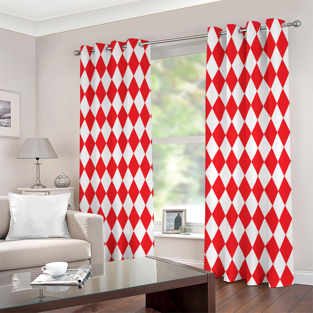 Red And White Harlequin Pattern Print Extra Wide Grommet Curtains