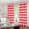 Red And White Harlequin Pattern Print Extra Wide Grommet Curtains