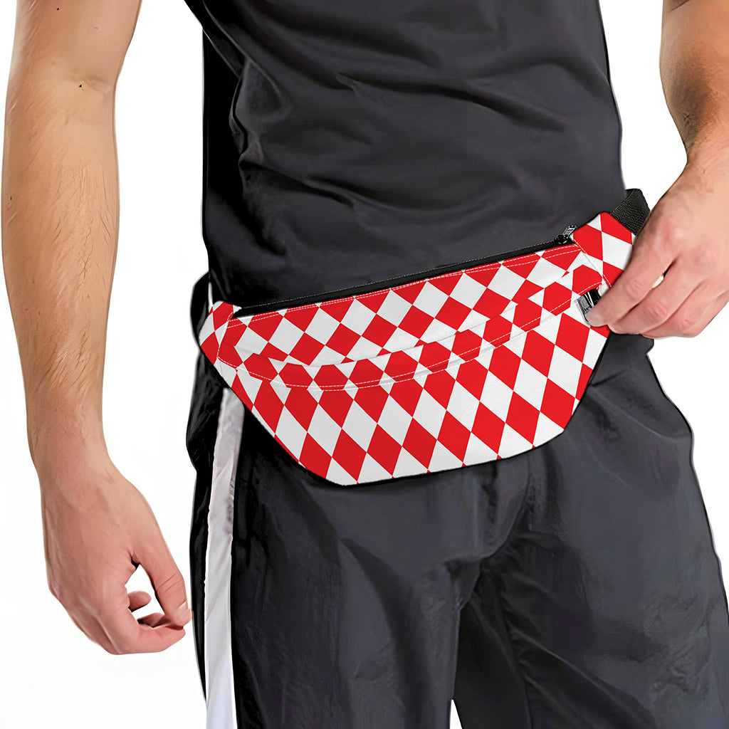 Red And White Harlequin Pattern Print Fanny Pack