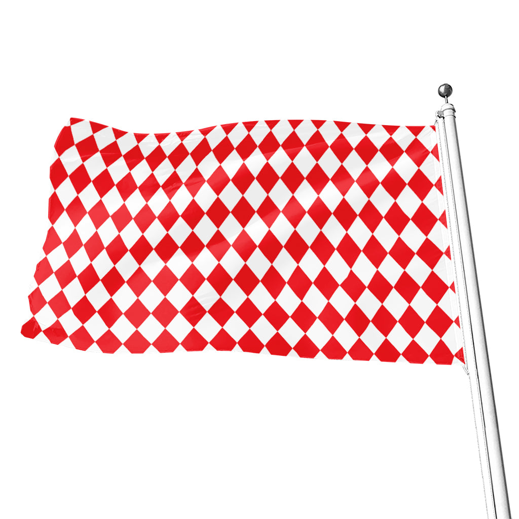 Red And White Harlequin Pattern Print Flag