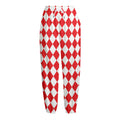 Red And White Harlequin Pattern Print Fleece Lined Knit Pants