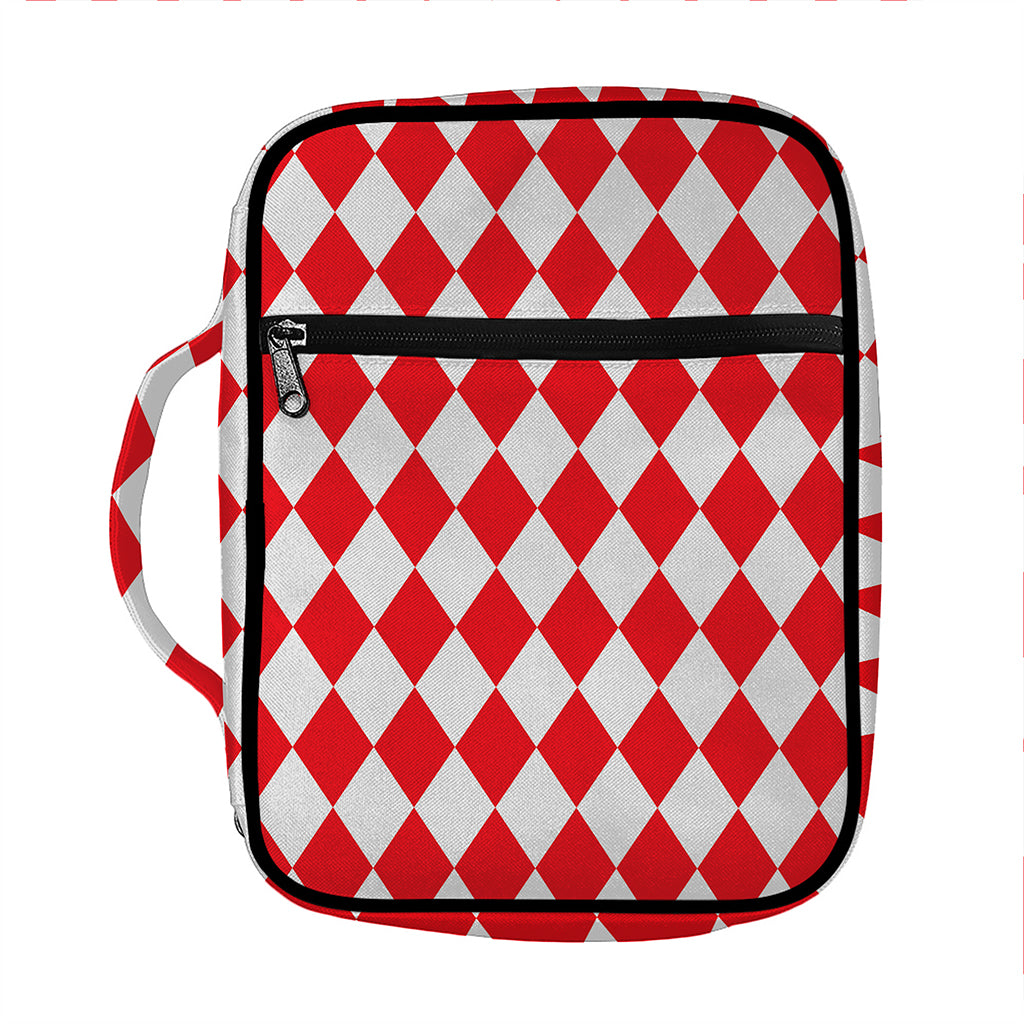 Red And White Harlequin Pattern Print Front Pocket Bible Bag