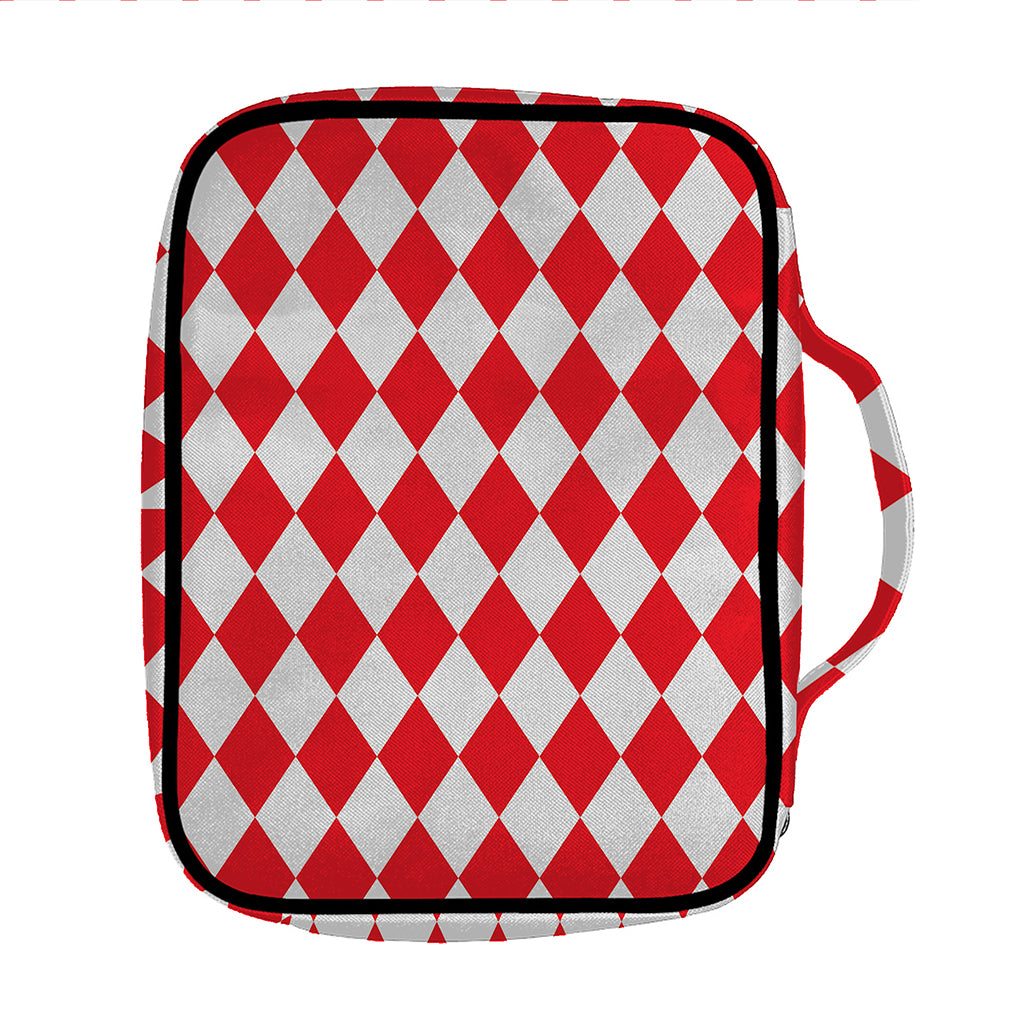 Red And White Harlequin Pattern Print Front Pocket Bible Bag