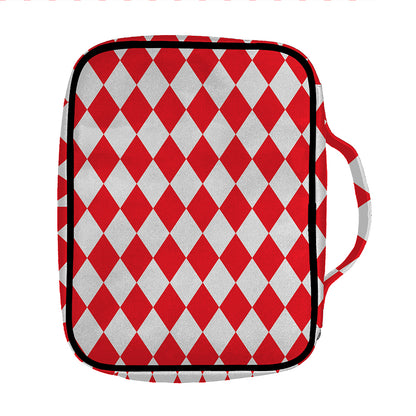 Red And White Harlequin Pattern Print Front Pocket Bible Bag