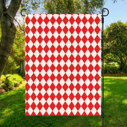 Red And White Harlequin Pattern Print Garden Flag
