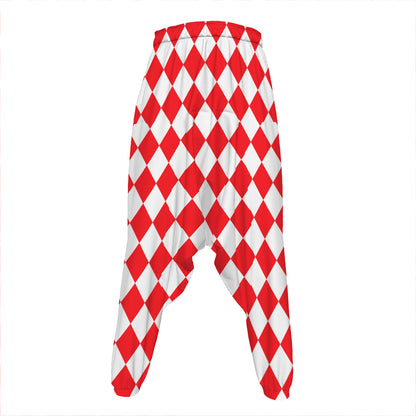 Red And White Harlequin Pattern Print Hammer Pants