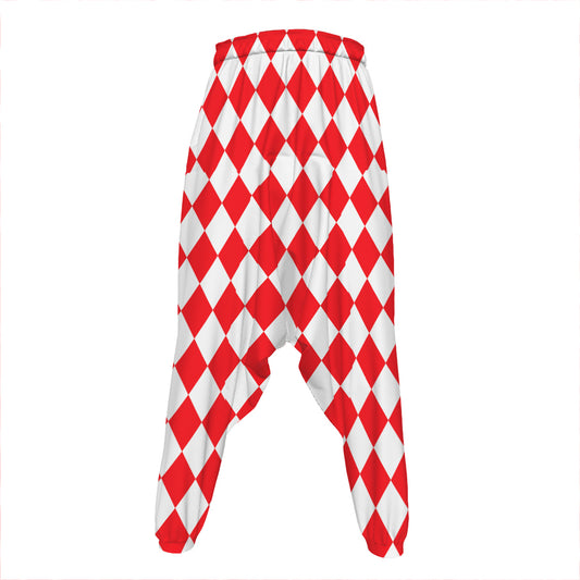 Red And White Harlequin Pattern Print Hammer Pants