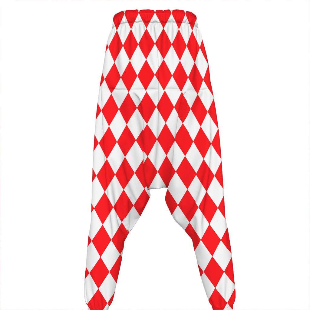 Red And White Harlequin Pattern Print Hammer Pants