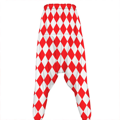 Red And White Harlequin Pattern Print Hammer Pants