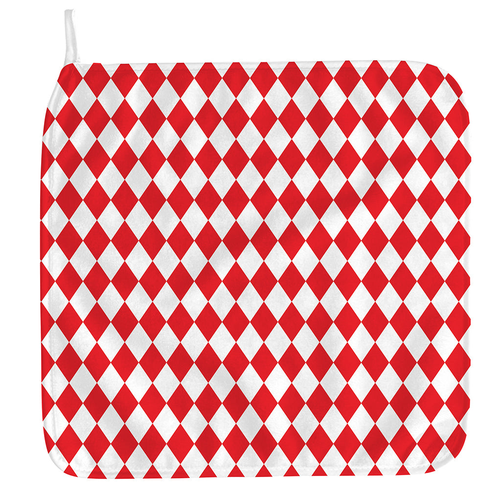 Red And White Harlequin Pattern Print Hand Towel