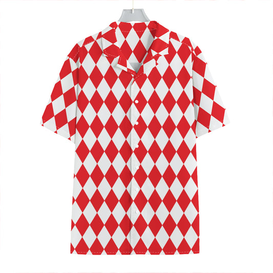Red And White Harlequin Pattern Print Hawaiian Shirt