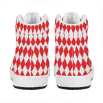 Red And White Harlequin Pattern Print High Top Leather Sneakers