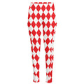 Red And White Harlequin Pattern Print High-Waisted Pocket Leggings