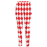 Red And White Harlequin Pattern Print High-Waisted Pocket Leggings