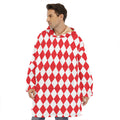 Red And White Harlequin Pattern Print Hoodie Blanket