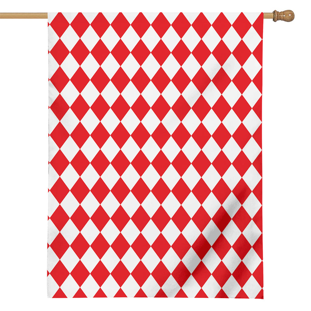 Red And White Harlequin Pattern Print House Flag
