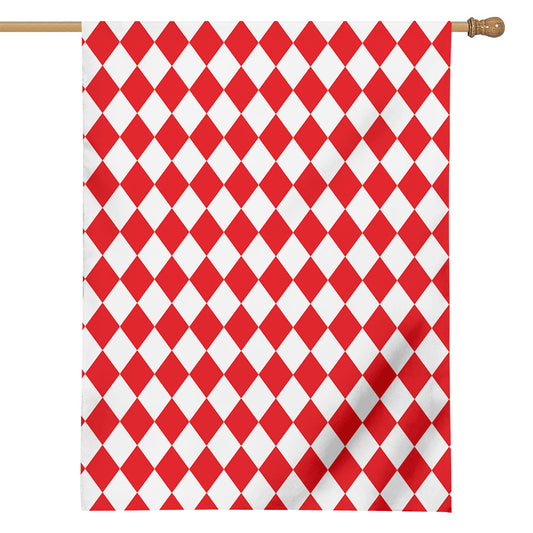 Red And White Harlequin Pattern Print House Flag