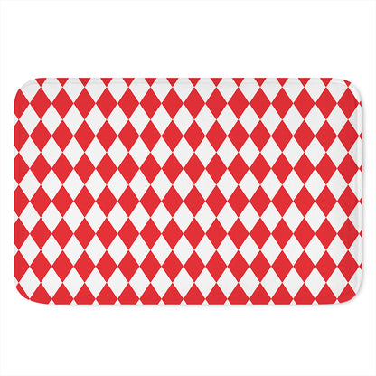 Red And White Harlequin Pattern Print Indoor Door Mat