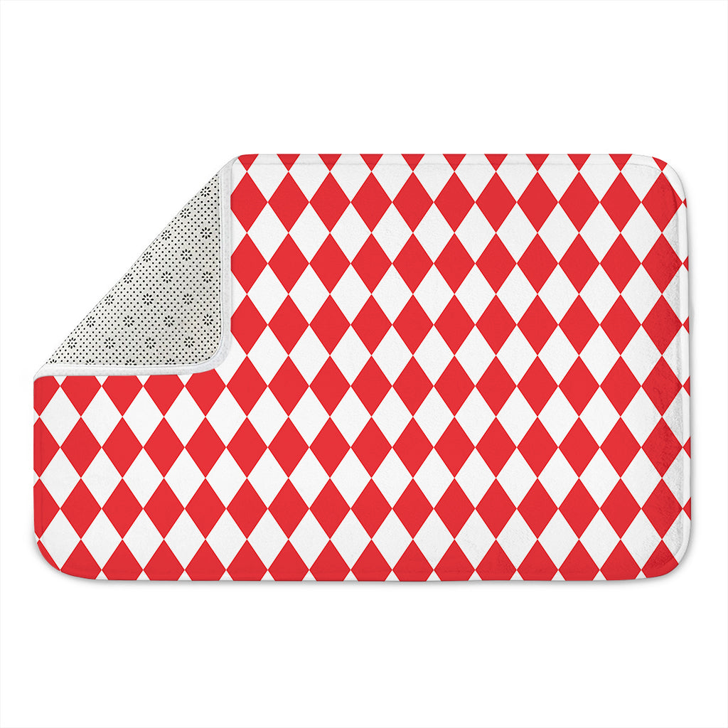 Red And White Harlequin Pattern Print Indoor Door Mat