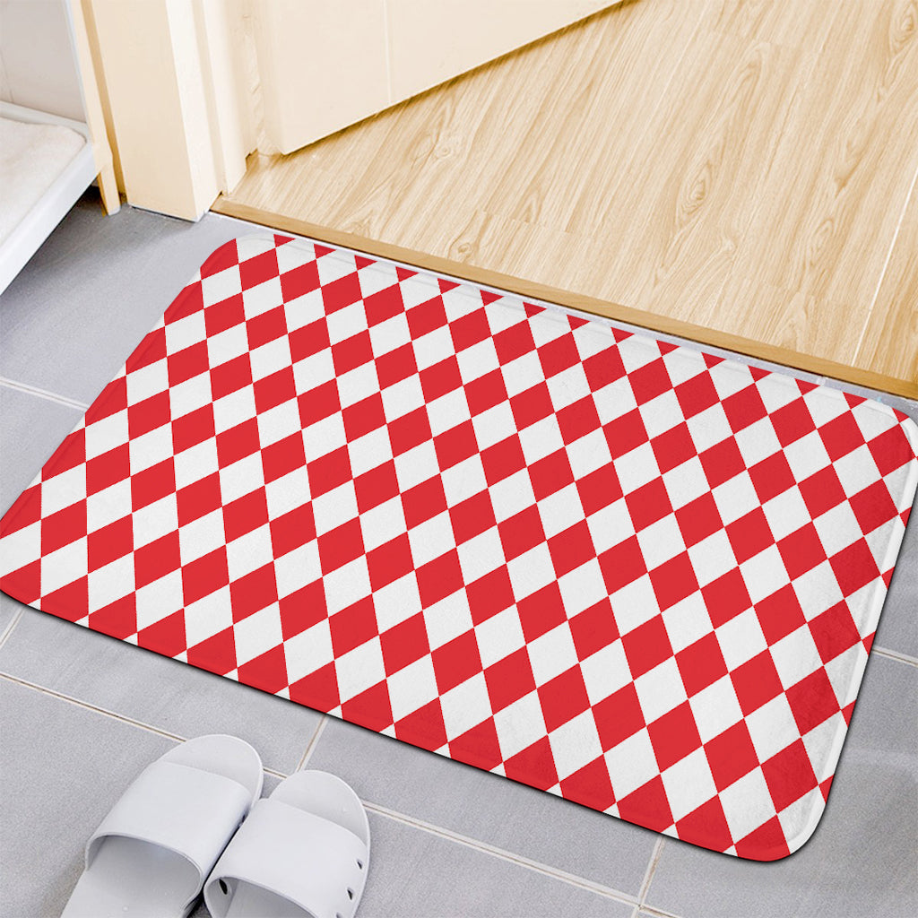 Red And White Harlequin Pattern Print Indoor Door Mat
