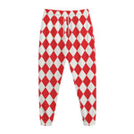 Red And White Harlequin Pattern Print Jogger Pants