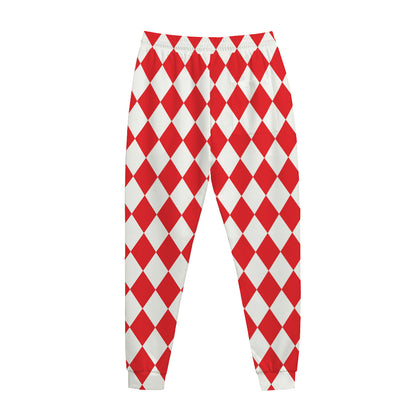 Red And White Harlequin Pattern Print Jogger Pants