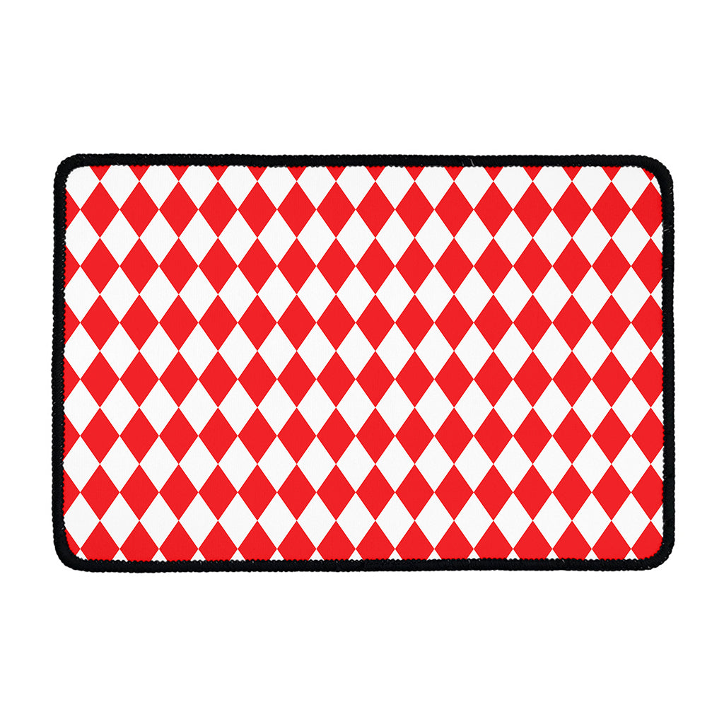 Red And White Harlequin Pattern Print Kitchen Mat