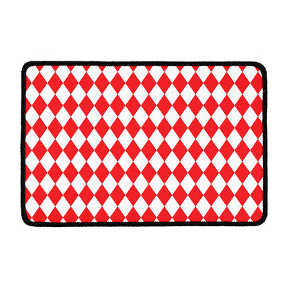 Red And White Harlequin Pattern Print Kitchen Mat