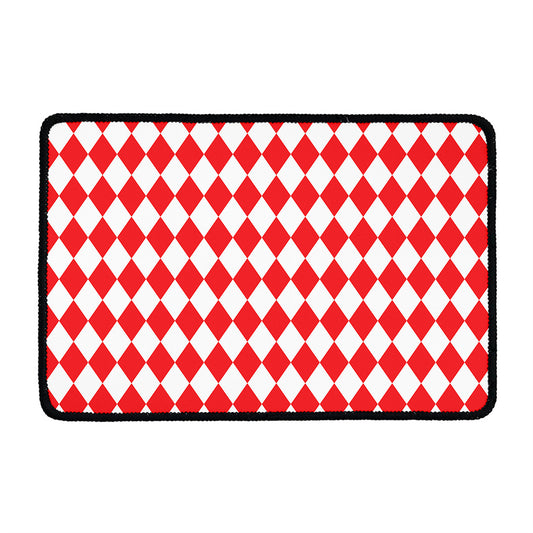 Red And White Harlequin Pattern Print Kitchen Mat