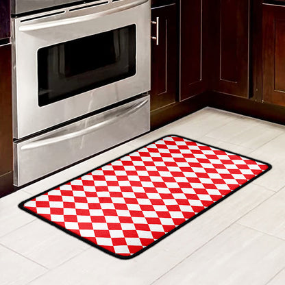 Red And White Harlequin Pattern Print Kitchen Mat