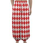 Red And White Harlequin Pattern Print Lantern Pants