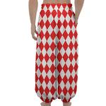 Red And White Harlequin Pattern Print Lantern Pants