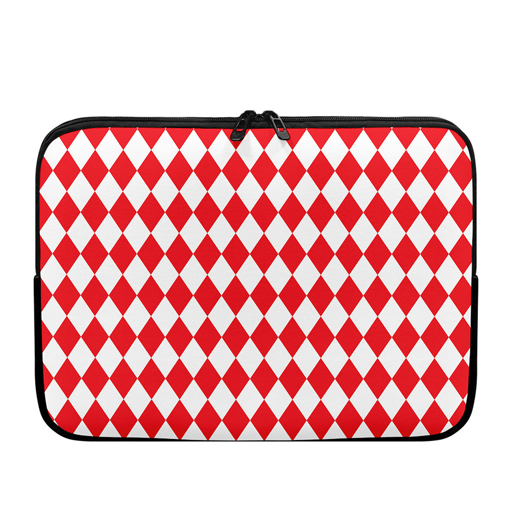 Red And White Harlequin Pattern Print Laptop Sleeve